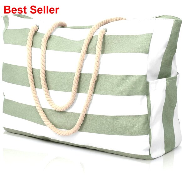 Handbags - Large Waterproof Beach Tote Bag with Zipper Closure Extra Capacity